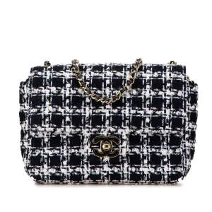 Black Chanel Mini Tweed Resin Heart Flap Crossbody Bag
