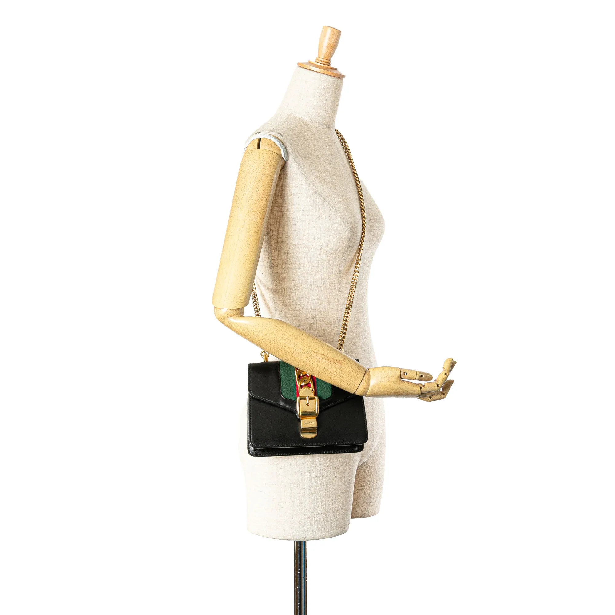 Black Gucci Mini Sylvie Leather Chain Crossbody Bag