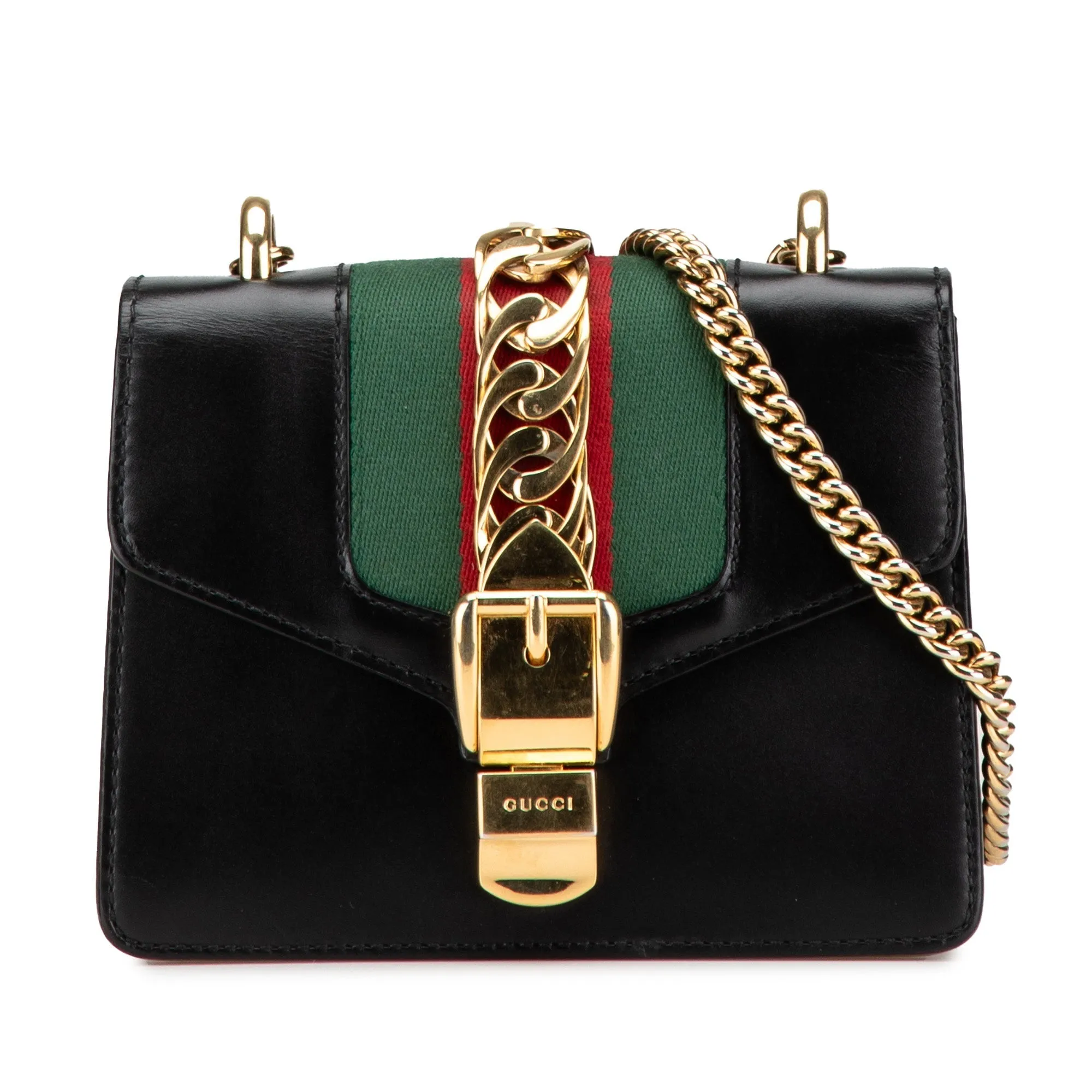 Black Gucci Mini Sylvie Leather Chain Crossbody Bag
