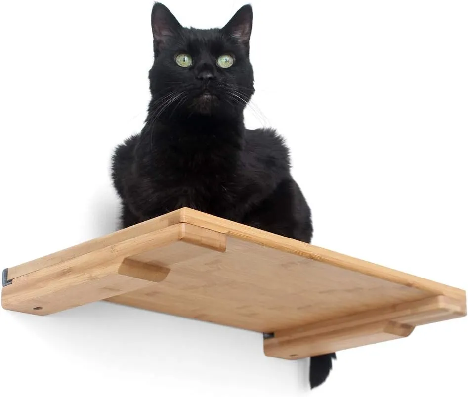 CatastrophiCreations Cat 18in Shelf Handcrafted Elevated Wall English Chestnut Bamboo