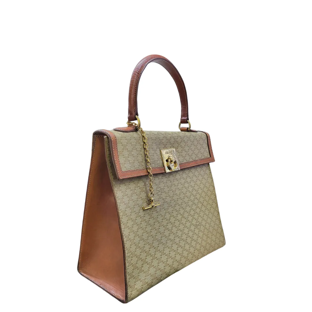 CELINE Macadam Gancini Top Handle Handbag Beige L26.5 x H24 x 12.5cm