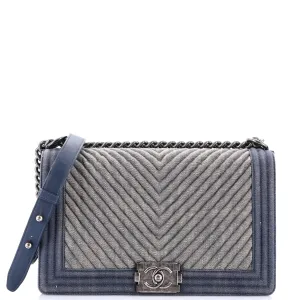 Chanel Boy Flap Bag Chevron Denim New