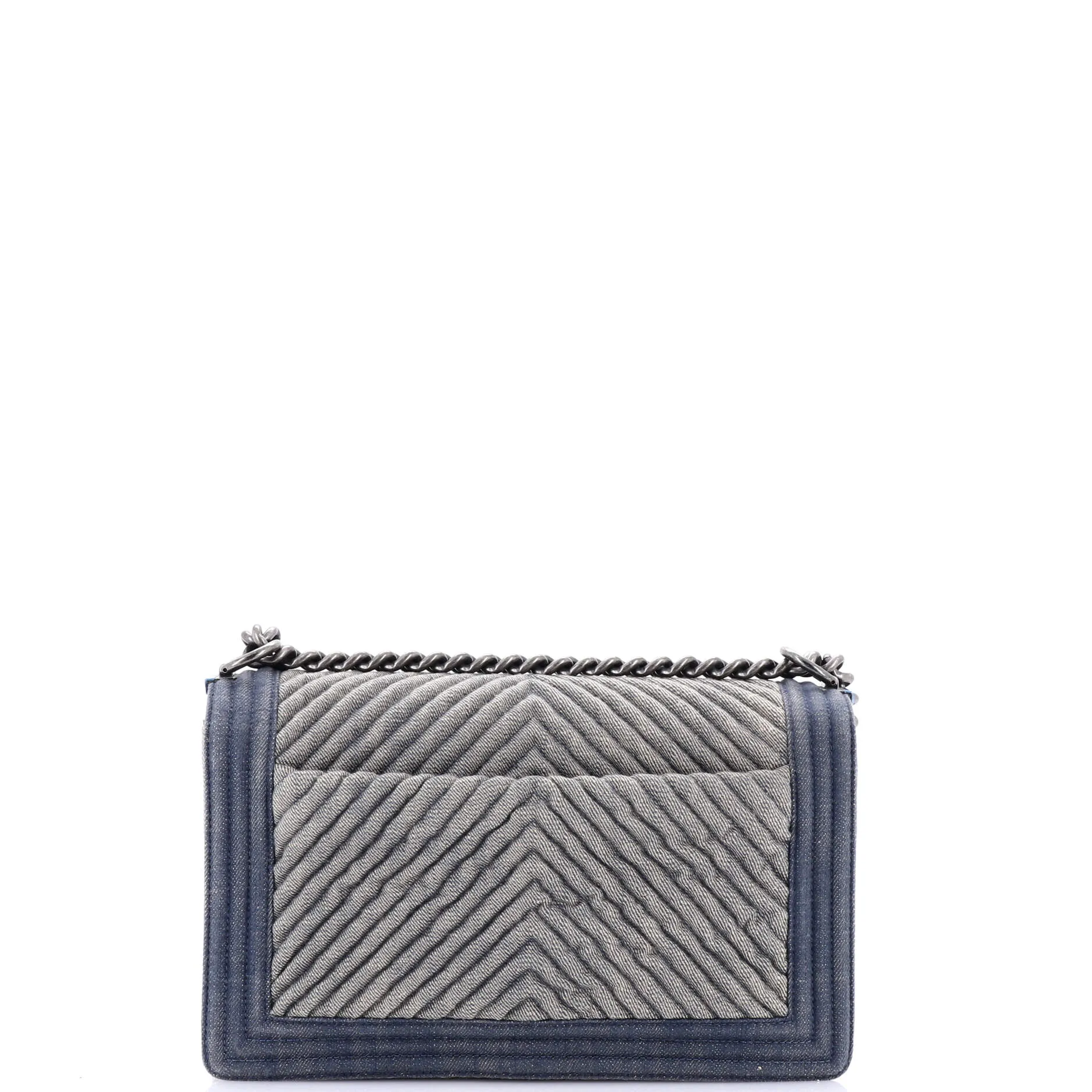 Chanel Boy Flap Bag Chevron Denim New