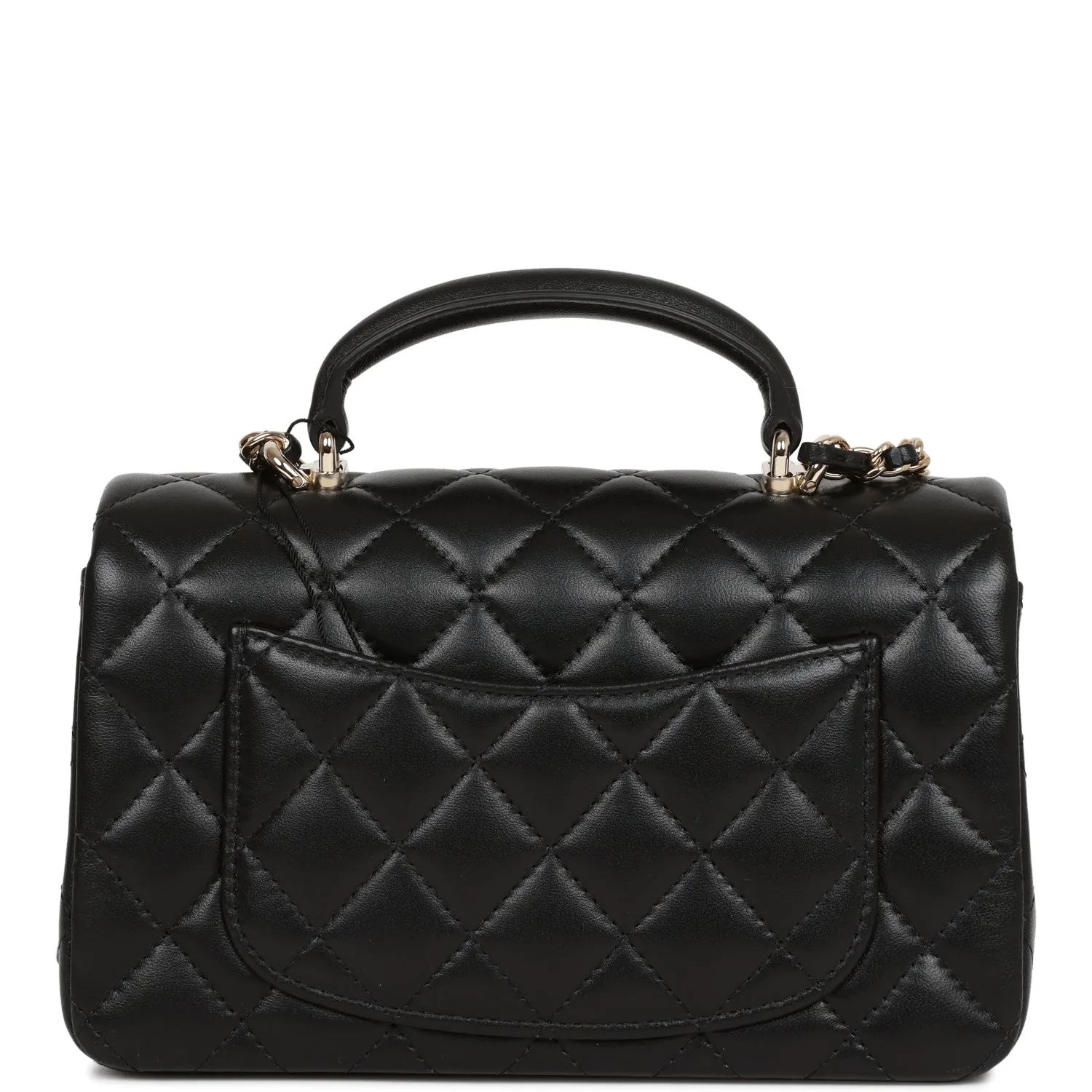 Chanel Mini Rectangular Flap Bag with Top Handle Black Lambskin Light Gold Hardware