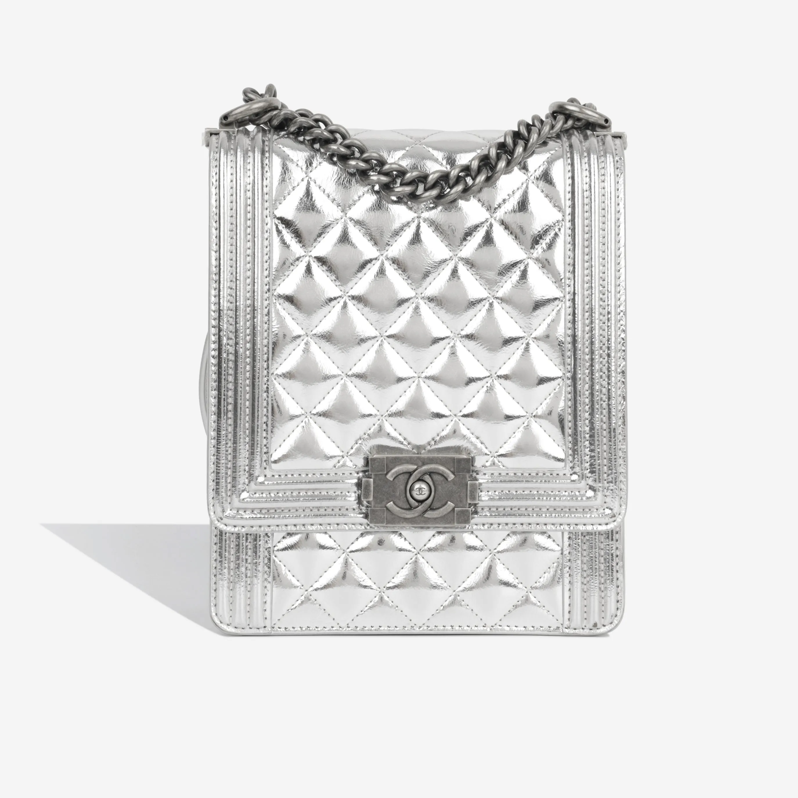 Chanel North South Boy Bag - Silver