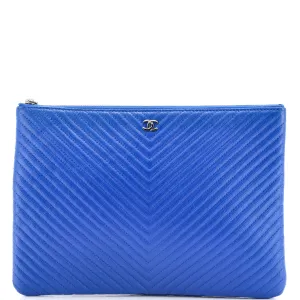 Chanel O Case Clutch Chevron Caviar