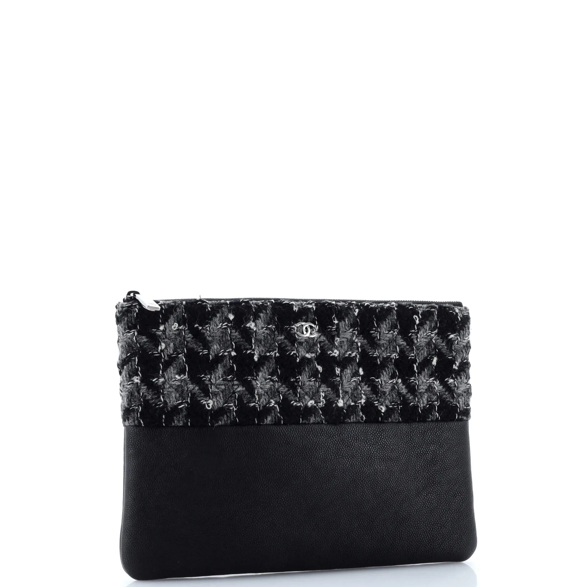 Chanel O Case Clutch Quilted Tweed And