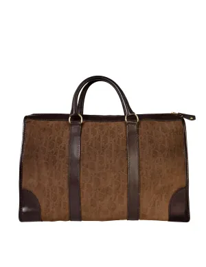 Christian Dior Vintage Brown Trotter Logo Monogram Suede and Leather Large Top Handle Carry All Bag