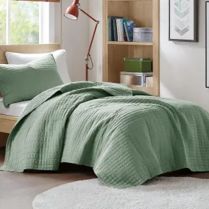 Comfort Spaces Kienna Quilt Set-Luxury Double Sided Stitching Design Summer Blanket, Lightweight, Soft, All Season Bedding Layer, Matching Sham, Seafoam, Coverlet Twin/Twin XL(66"x90") 2 Piece