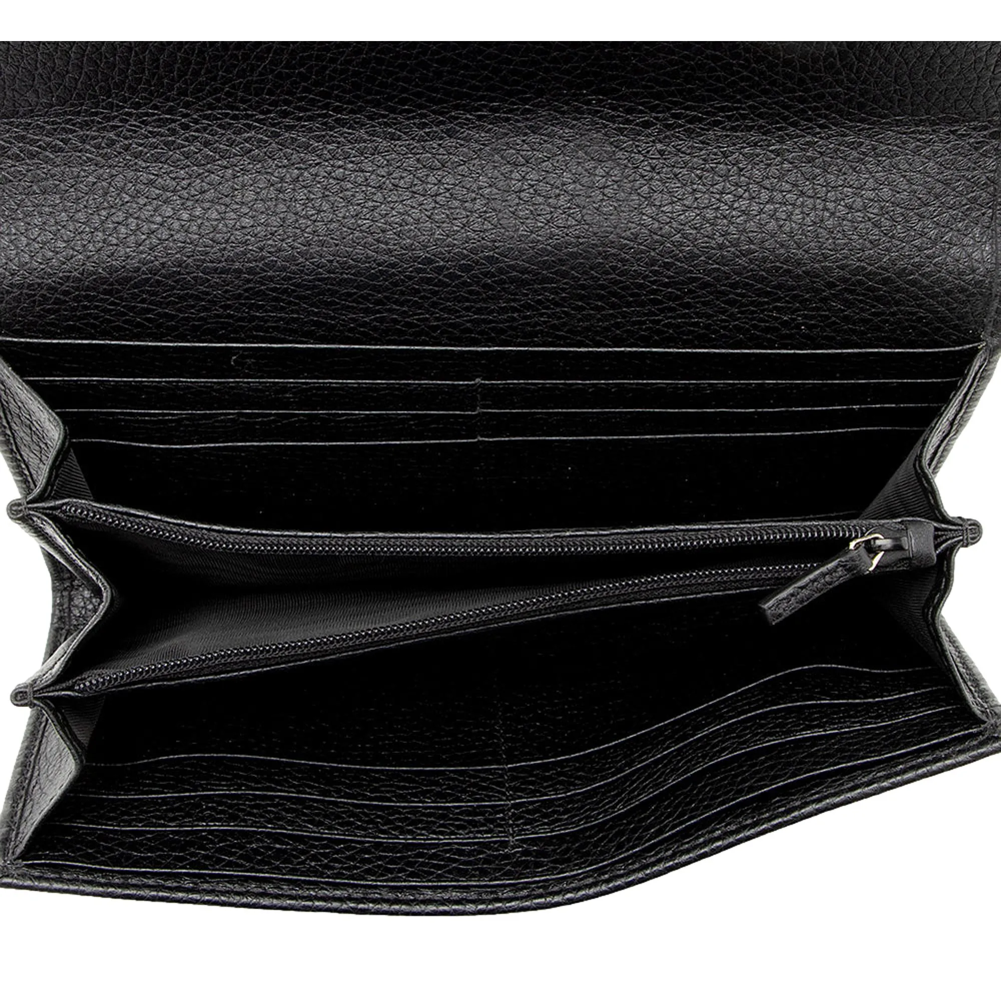 Gucci Soho Cellarius Black Long Flap Wallet Clutch Black Pebbled Leather