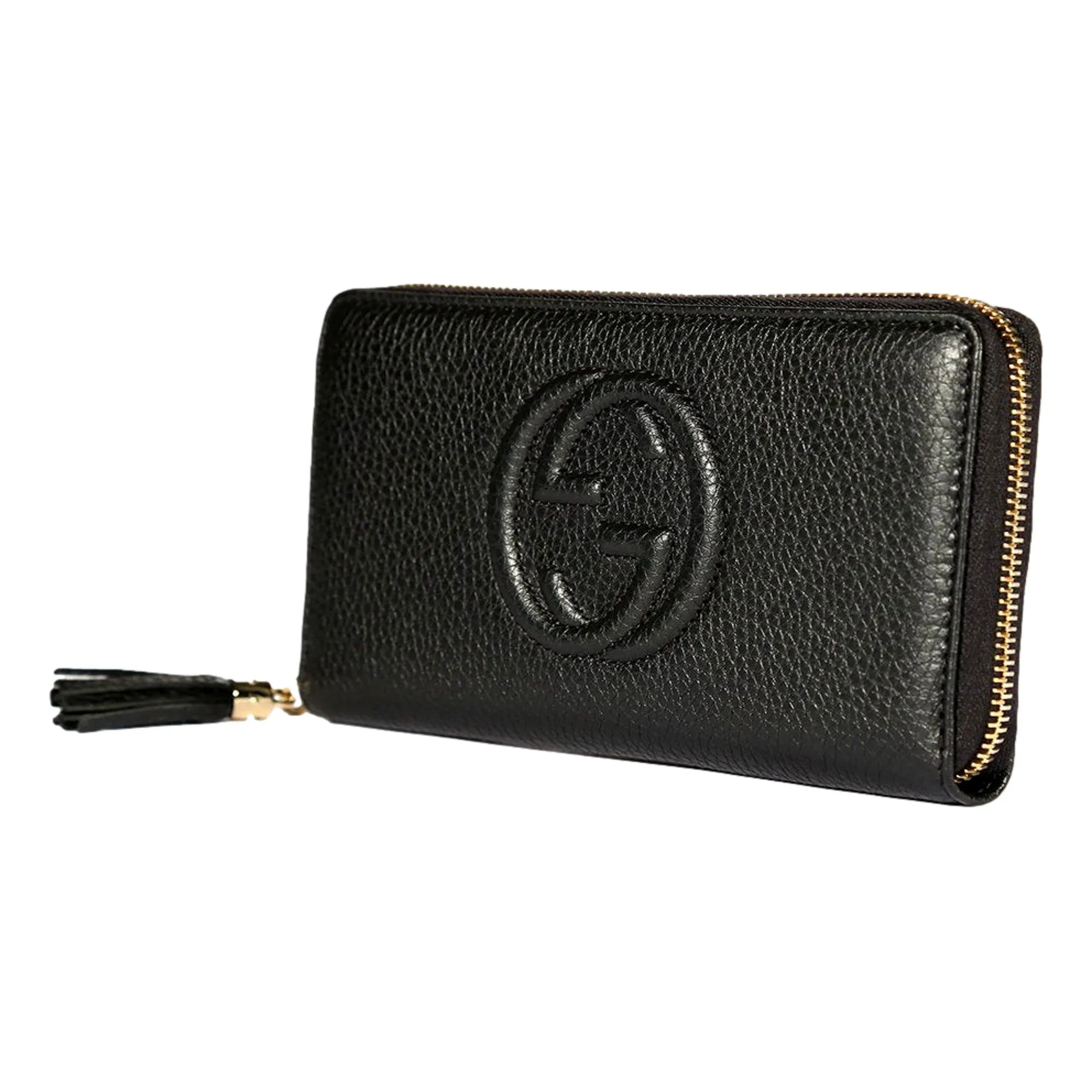 Gucci Soho Cellarius GG Continental Zip Around Wallet Black Leather