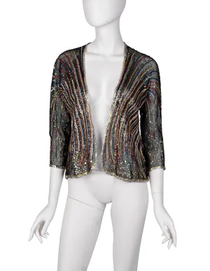 Halston Vintage AW 1980 Rainbow Sequin 'Fireworks' Sheer Mesh Jacket