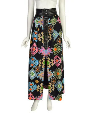 Lanvin Vintage 1971 Black Vivid Multicolor Geometric Print Maxi Skirt