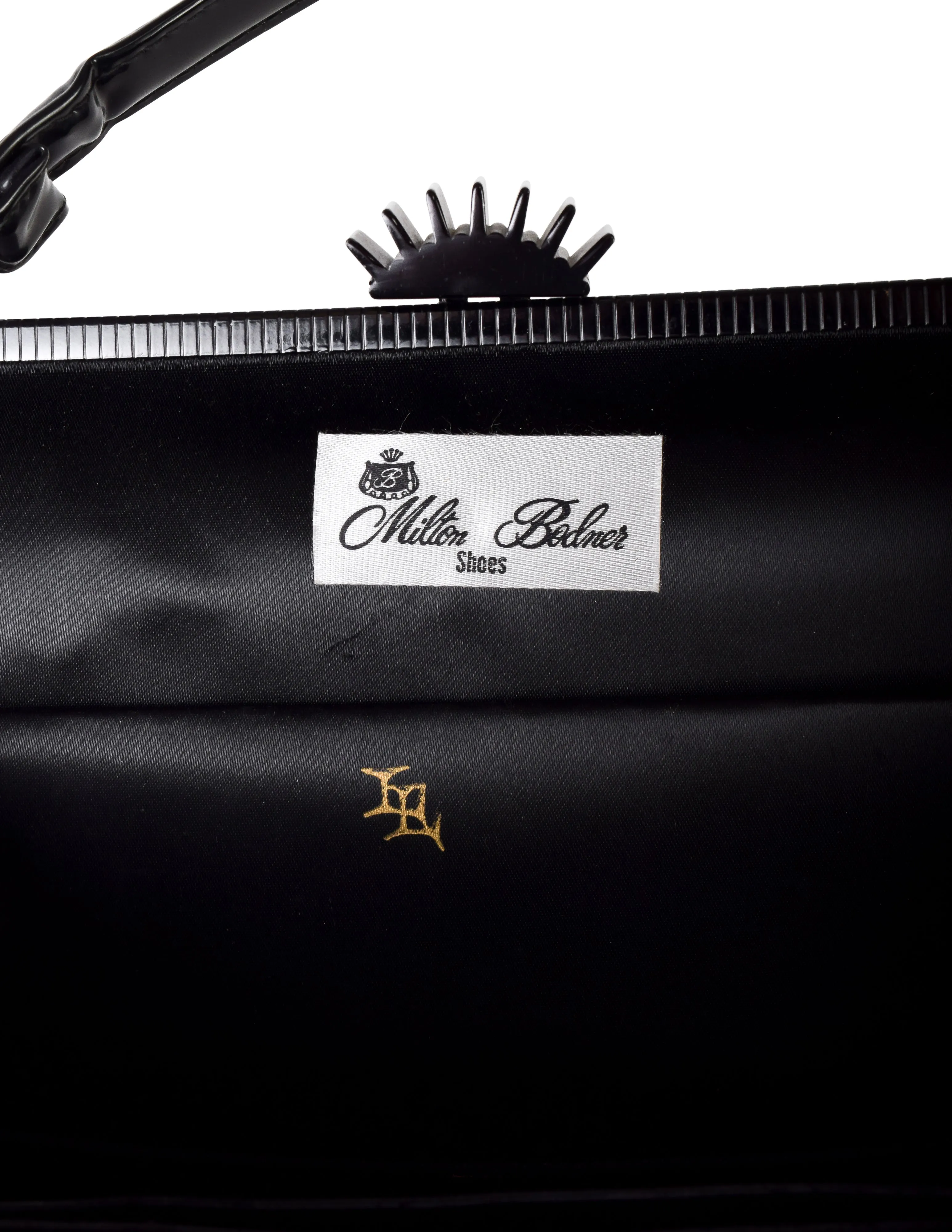 Lesco Lona Vintage 1960s Incredible Black Woven Patent Straw Metal Top Handle Bag