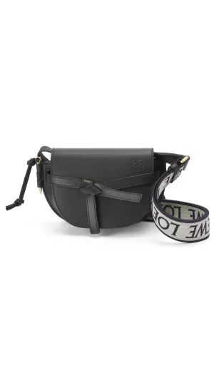Mini Gate Dual Bag in Soft Calfskin and Jacquard - Black