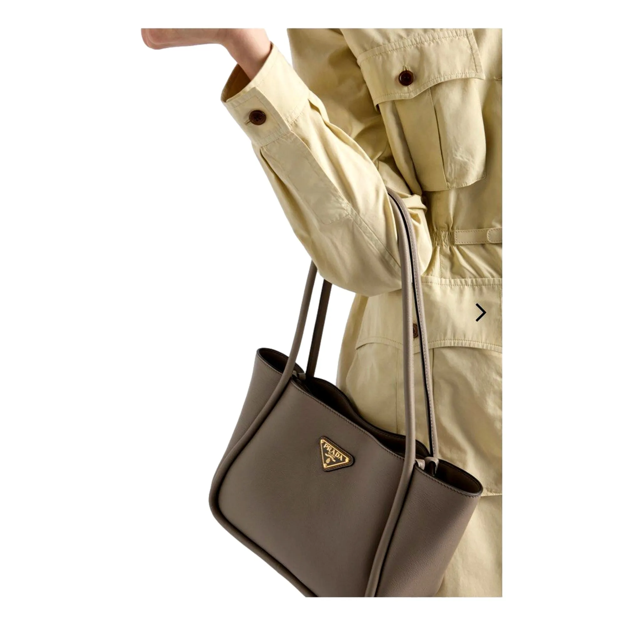 Prada Soft Grain Leather Argilla Grey Small Shopping Shoulder Tote