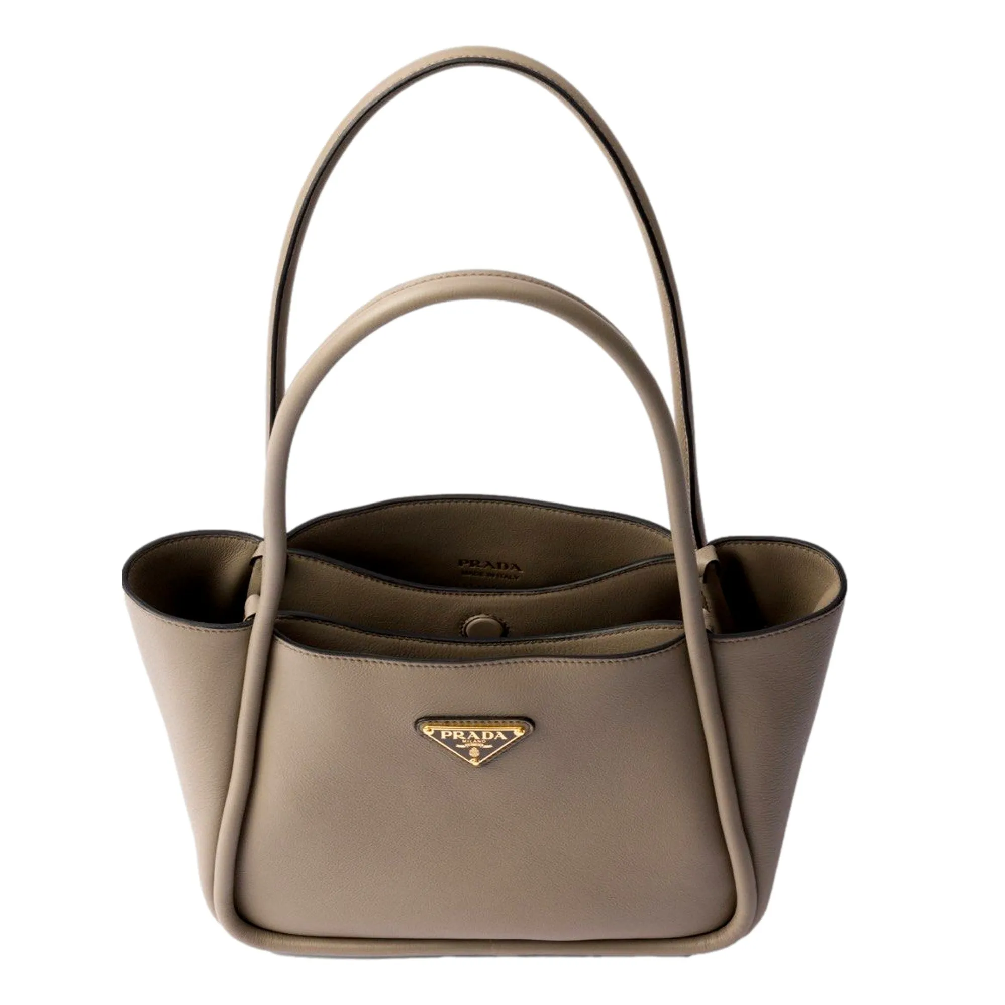 Prada Soft Grain Leather Argilla Grey Small Shopping Shoulder Tote