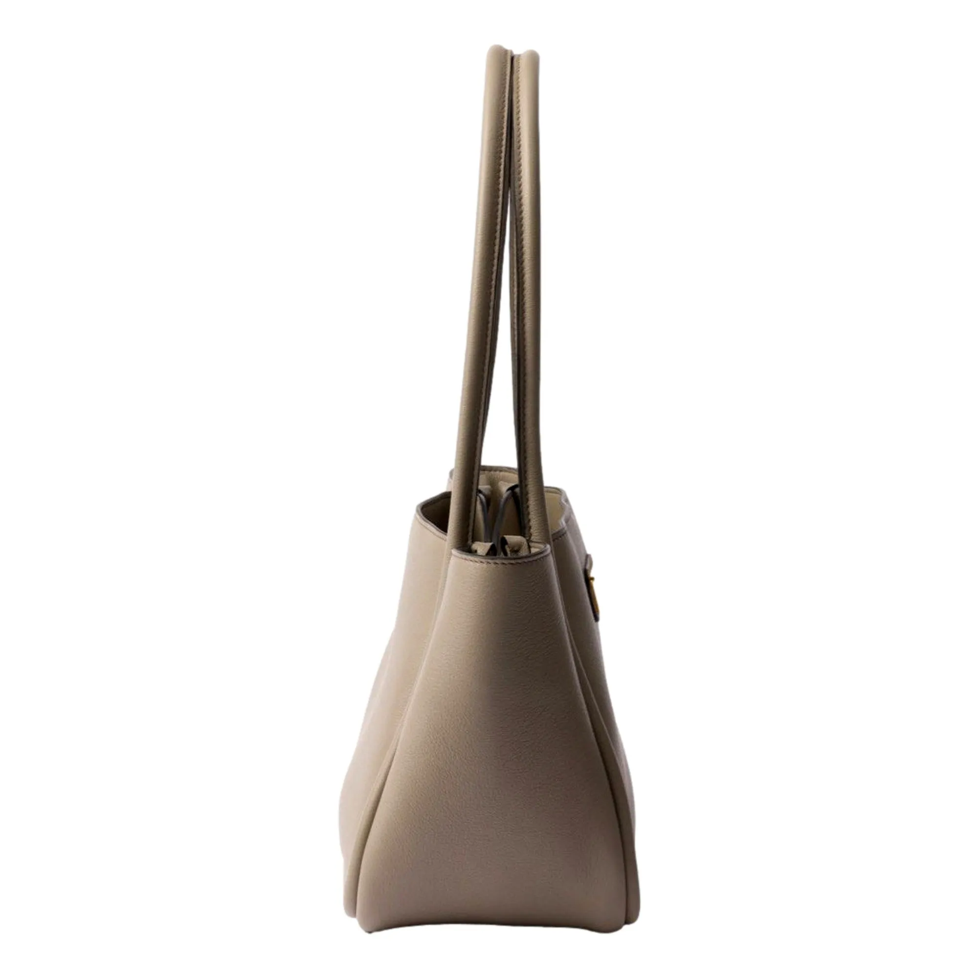 Prada Soft Grain Leather Argilla Grey Small Shopping Shoulder Tote