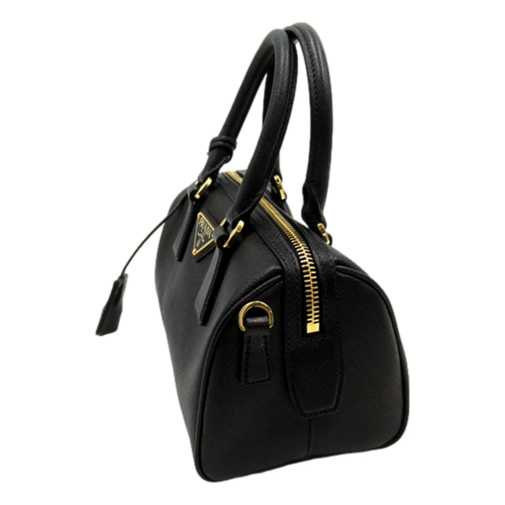 Prada Two-way Top Handle Crossbody Bag Saffiano Leather Black Gold Hardware