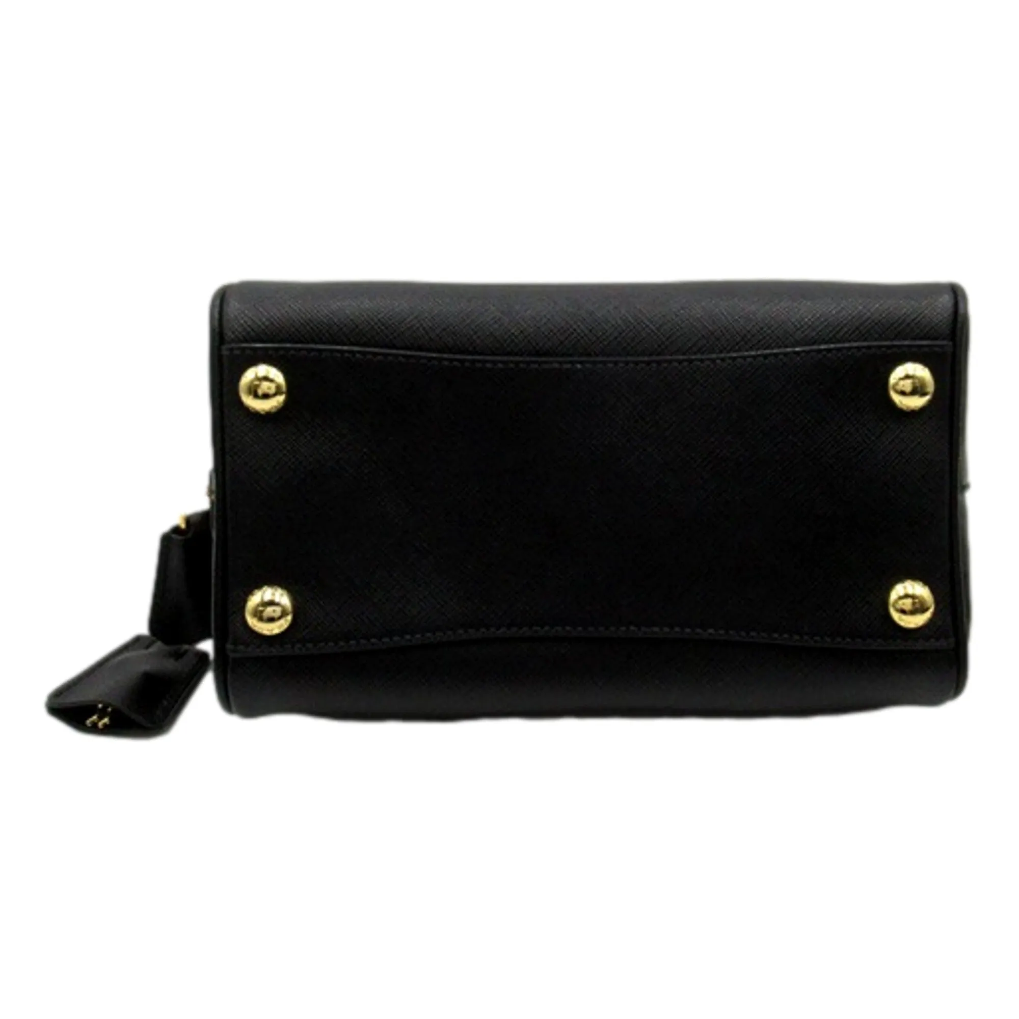 Prada Two-way Top Handle Crossbody Bag Saffiano Leather Black Gold Hardware