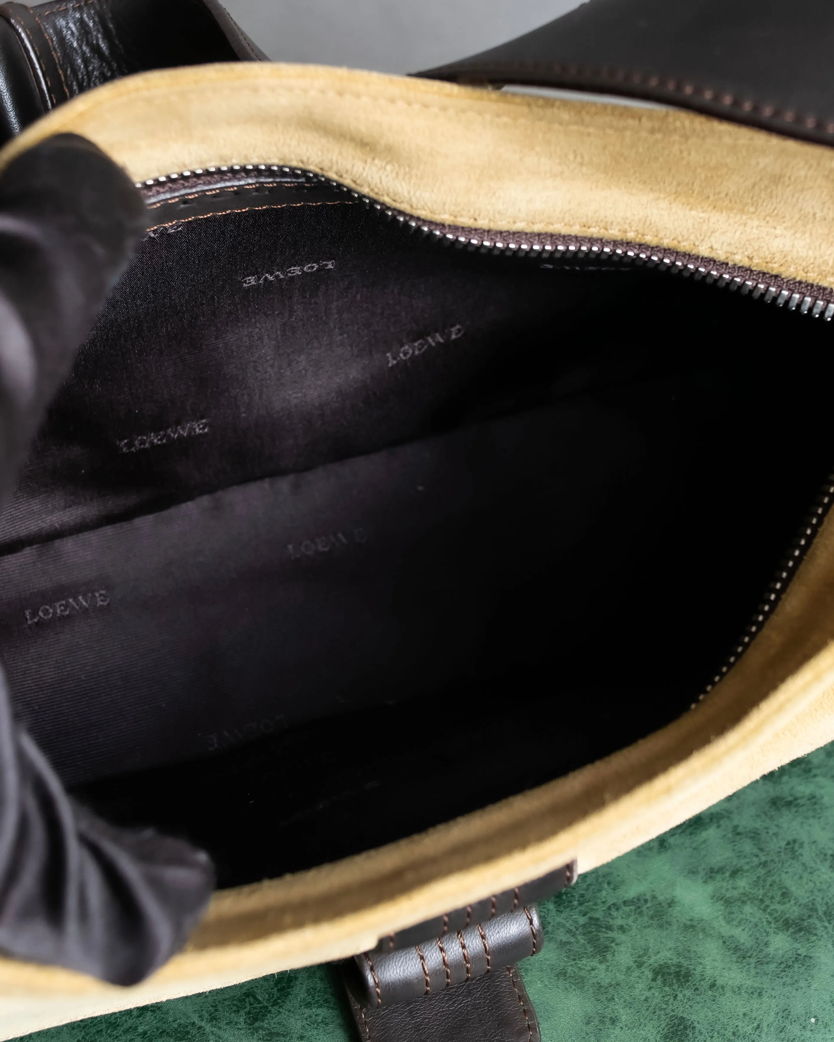 "LOEWE" Anagram logo engraved suede leather tote bag